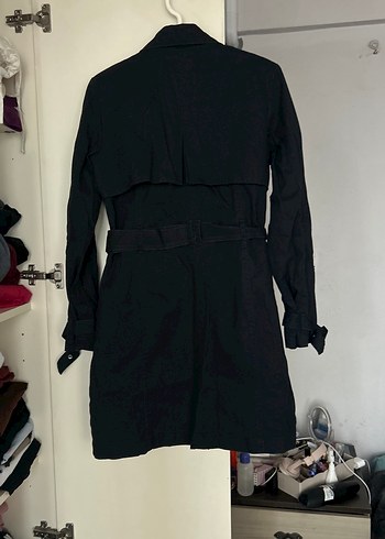 Kemerli Siyah Midi Trençkot - Görsel 6