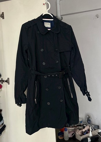 Kemerli Siyah Midi Trençkot - Görsel 2