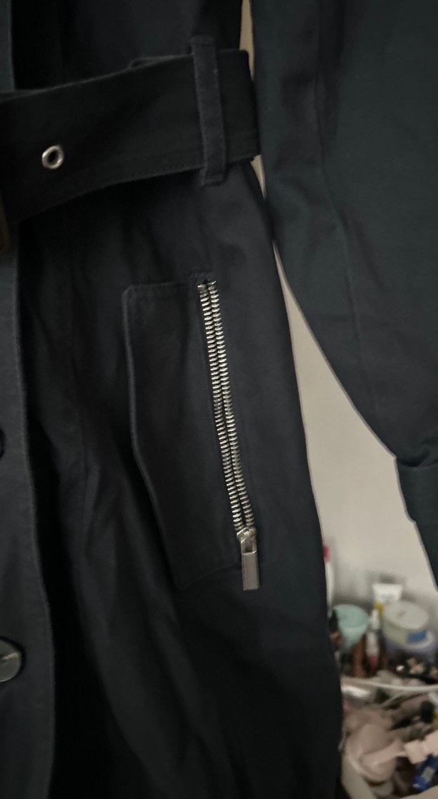 Kemerli Siyah Midi Trençkot - Görsel 3