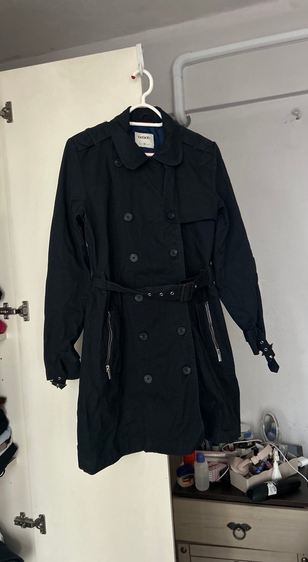 Kemerli Siyah Midi Trençkot - Görsel 2