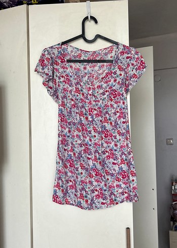 LC Waikiki Pembe Çiçek Desenli Bohem Hamile Bluzu