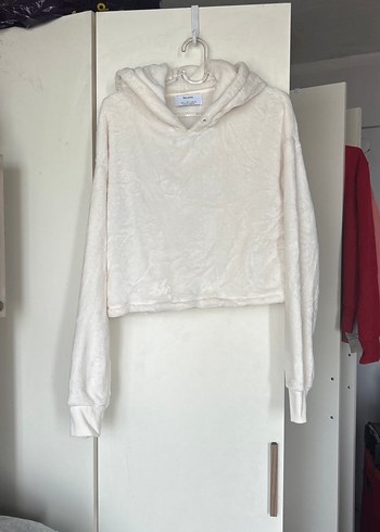 Kadın Beyaz Kapüşonlu Rahat Sweatshirt