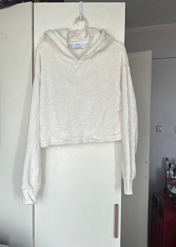 Bershka Kadın Beyaz Kapüşonlu Rahat Sweatshirt
