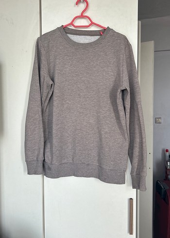 Gri Kadın Bisiklet Yaka Uzun Kollu Sweatshirt