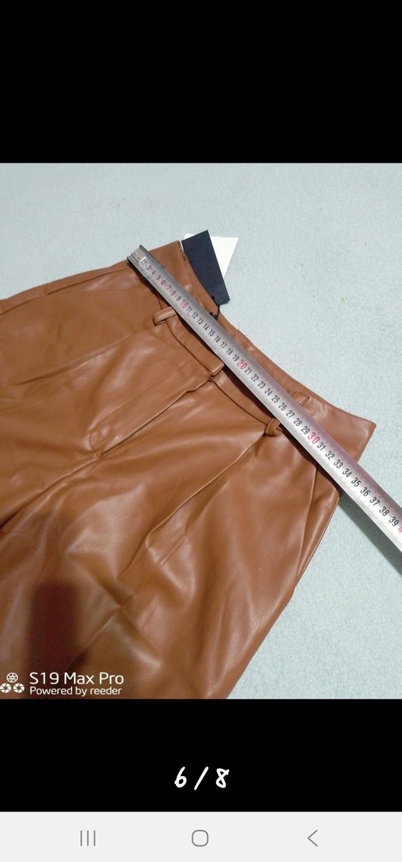 taba rengi deri şort - Görsel 3