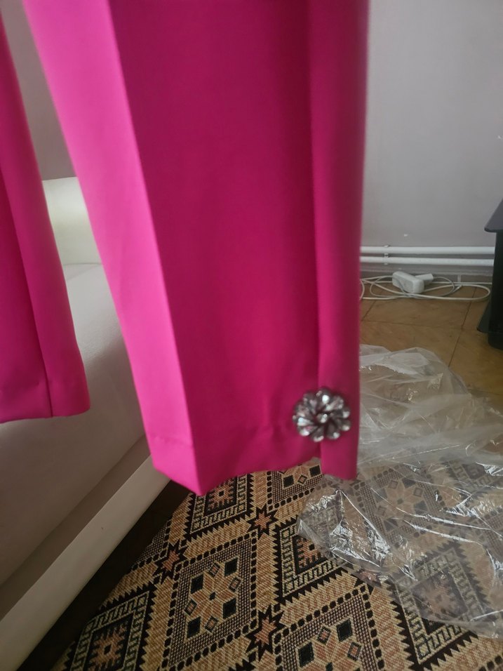 Pembe Uzun Kesim Düğmeli Kadın Blazer takim - Görsel 2