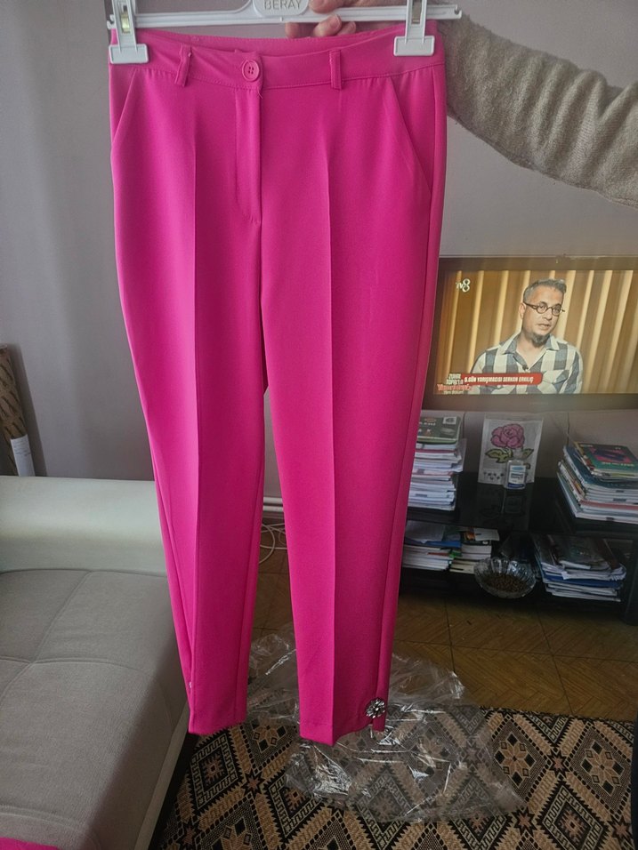 Pembe Uzun Kesim Düğmeli Kadın Blazer takim - Görsel 3