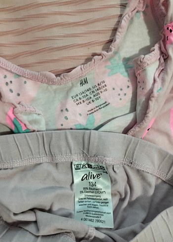 H&M Kız Çocuk Pembe Dantelli Çilek Desenli Takım