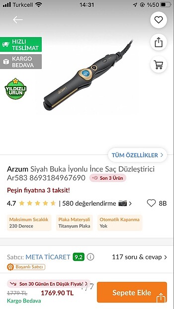 Arzum Saç düzleştiricisi