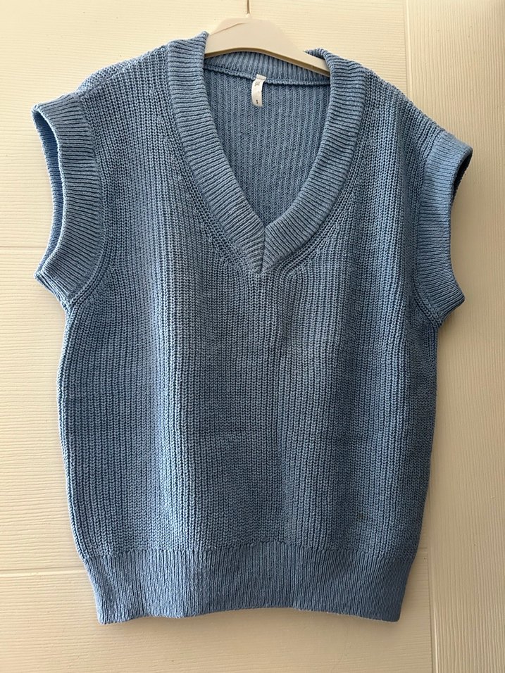V Yaka Mavi Örgü Kadın Süveter defacto marka - Görsel 3