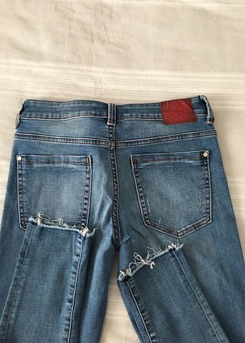 36 Beden Kadın Parlak Mavi Midi Denim Pantolon