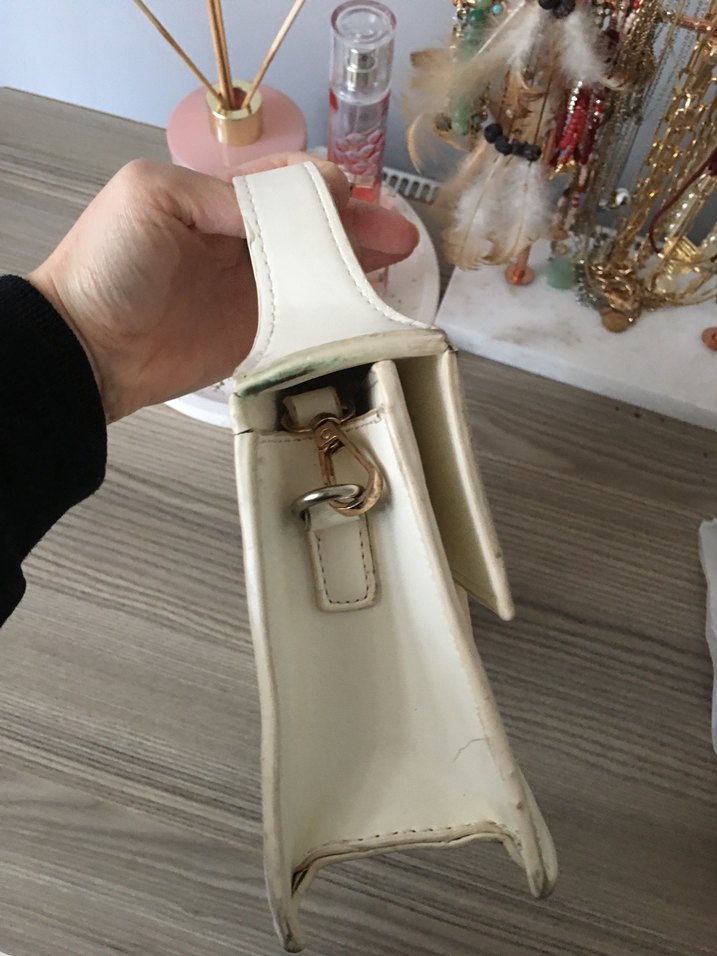 Beyaz Deri Bohem Kadın El Çantası - Görsel 4