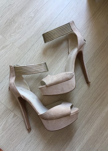 Bej Süet Stiletto Kadın Topuklu Ayakkabı - Görsel 7