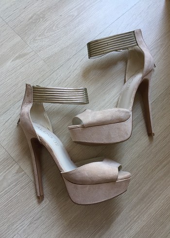 Bej Süet Stiletto Kadın Topuklu Ayakkabı - Görsel 8