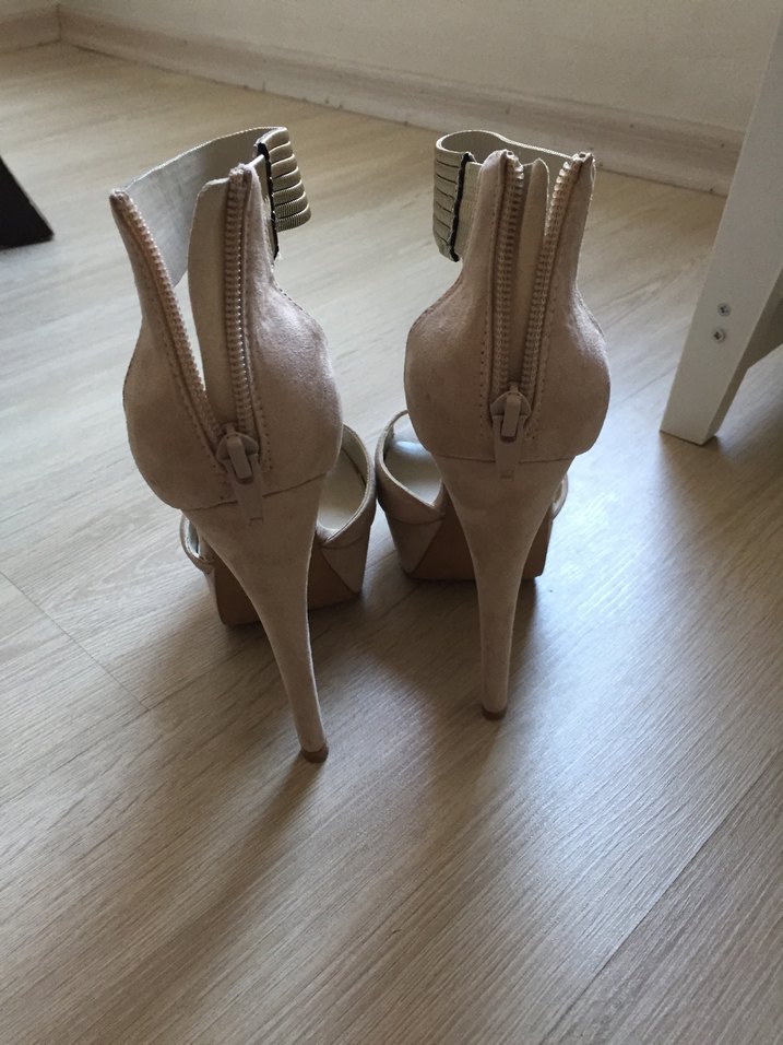 Bej Süet Stiletto Kadın Topuklu Ayakkabı - Görsel 5