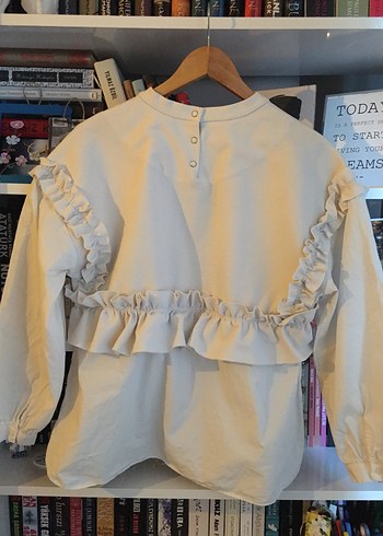 Beyaz Keten Kız Bluzu, Fırfırlı, Uzun Kollu - Görsel 5