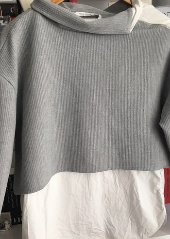 Gri Yüksek Yakalı Örme Kadın Kazak - Görsel 3