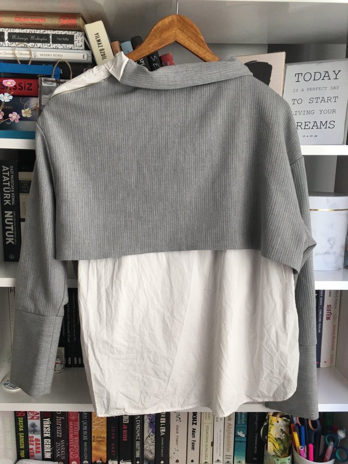 Gri Yüksek Yakalı Örme Kadın Kazak - Görsel 4