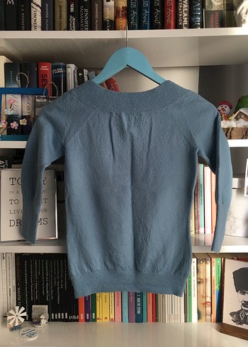 Mavi Kadın Yün Kazak, Bisiklet Yaka, Rahat Kesim - Görsel 2