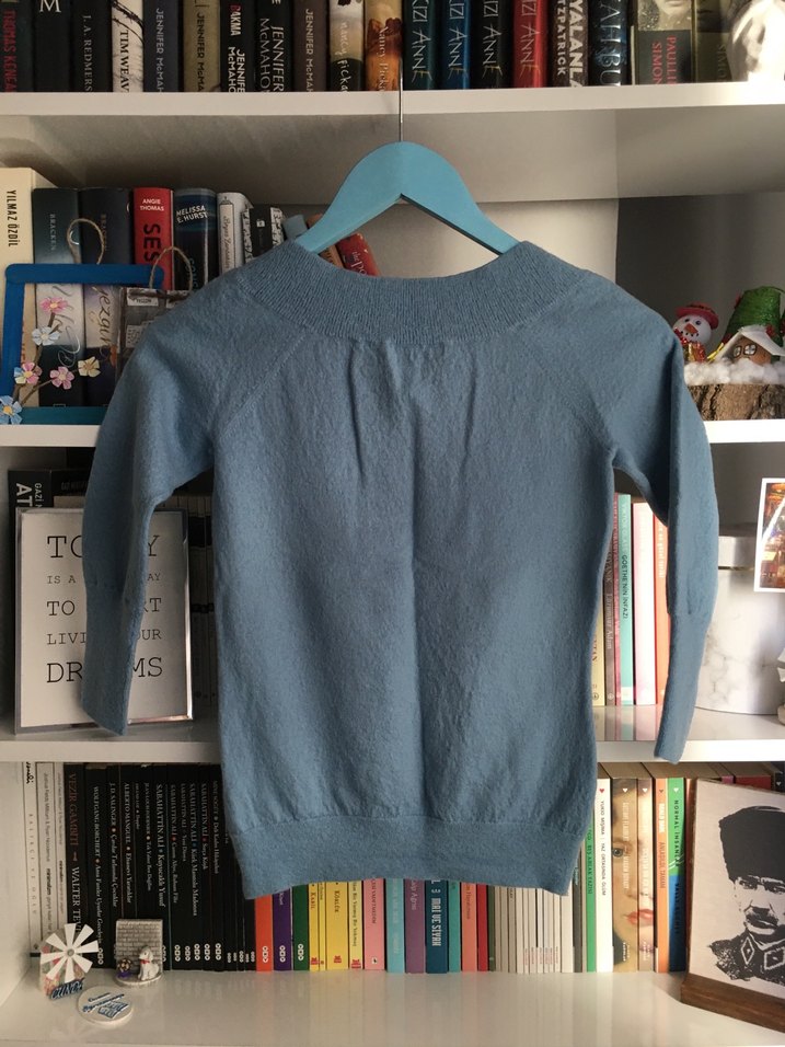 Mavi Kadın Yün Kazak, Bisiklet Yaka, Rahat Kesim - Görsel 2