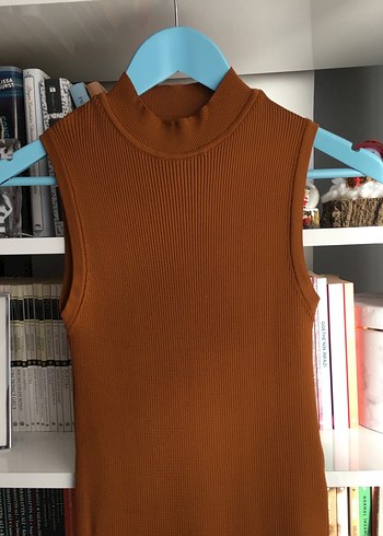 Kahverengi  Yüksek Yakalı Midi Elbise - Görsel 3