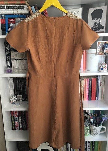 Kahverengi V Yaka Midi Kadın Elbise - Görsel 5