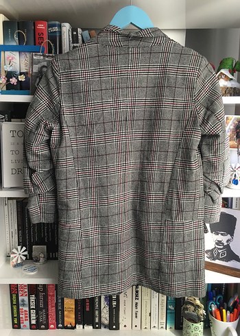 Gri Ekose Düğmeli Kadın Blazer - Görsel 4