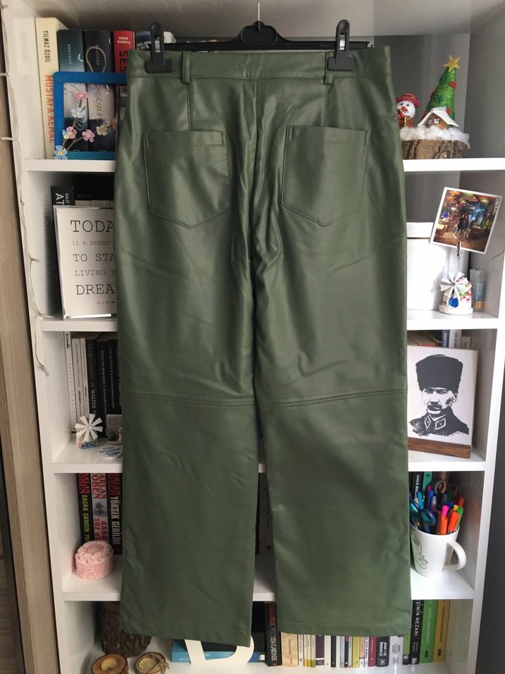 Kadın Haki Deri Pantolon - Görsel 4