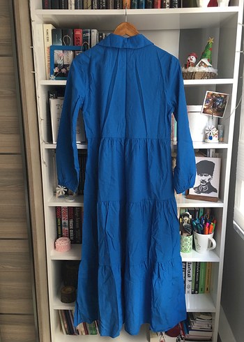 Uzun Kollu, Yakalı, Mavi Elbise - Görsel 4