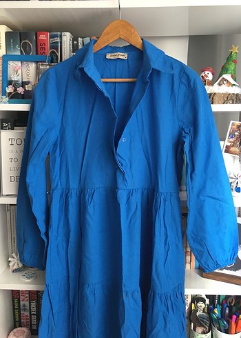 Uzun Kollu, Yakalı, Mavi Elbise - Görsel 3