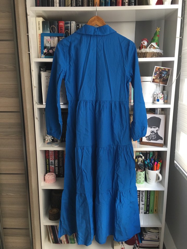 Uzun Kollu, Yakalı, Mavi Elbise - Görsel 4