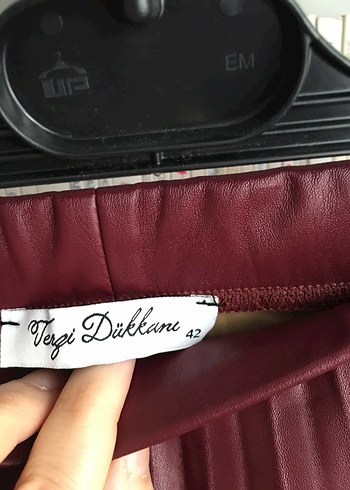 Bordo Deri Pilili Midi Etek - Görsel 2