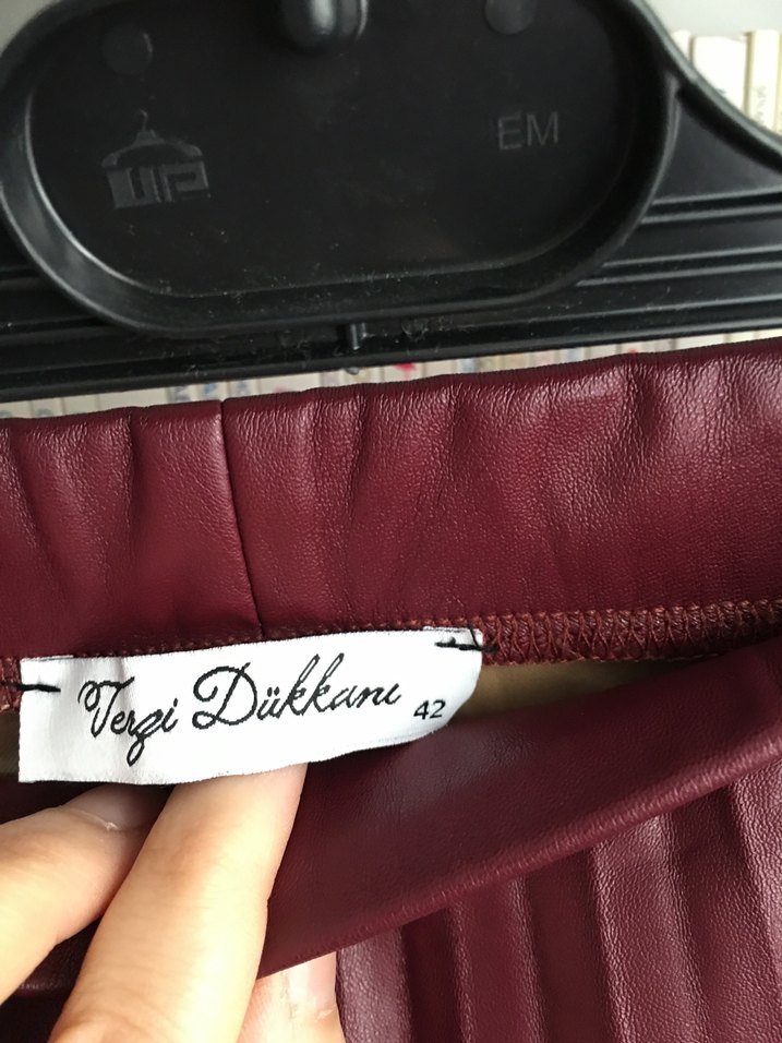 Bordo Deri Pilili Midi Etek - Görsel 2