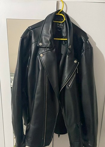 Erkek Siyah Deri Biker Ceket