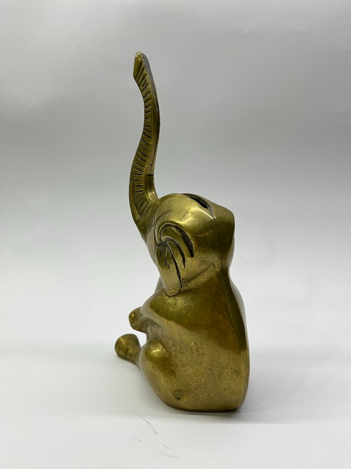 Vintage Antika Pirinç Fil Şekilli Kumbara - Görsel 4