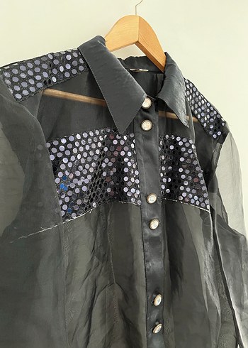 Vintage Payetli Tül Gömlek - Görsel 2