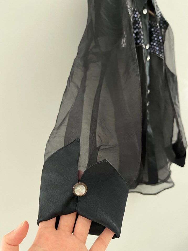 Vintage Payetli Tül Gömlek - Görsel 3