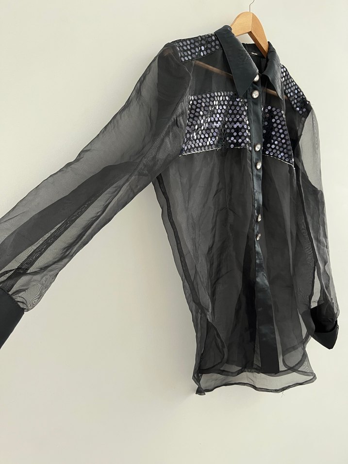 Vintage Payetli Tül Gömlek - Görsel 4