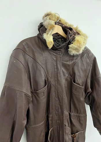 Vintage Kahverengi Deri Mont - Görsel 2