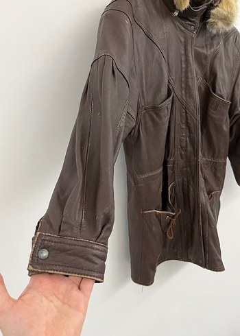 Vintage Kahverengi Deri Mont - Görsel 5