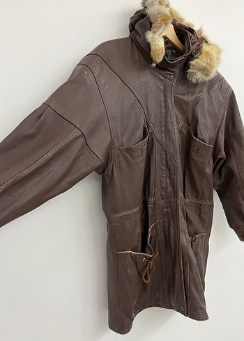 Vintage Kahverengi Deri Mont - Görsel 4