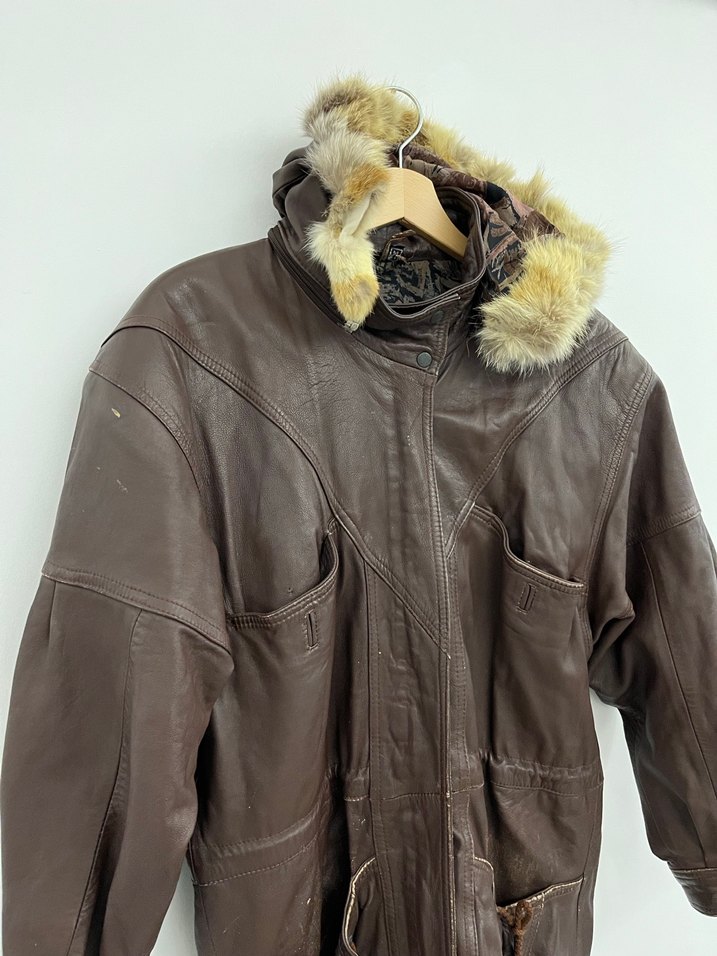 Vintage Kahverengi Deri Mont - Görsel 2