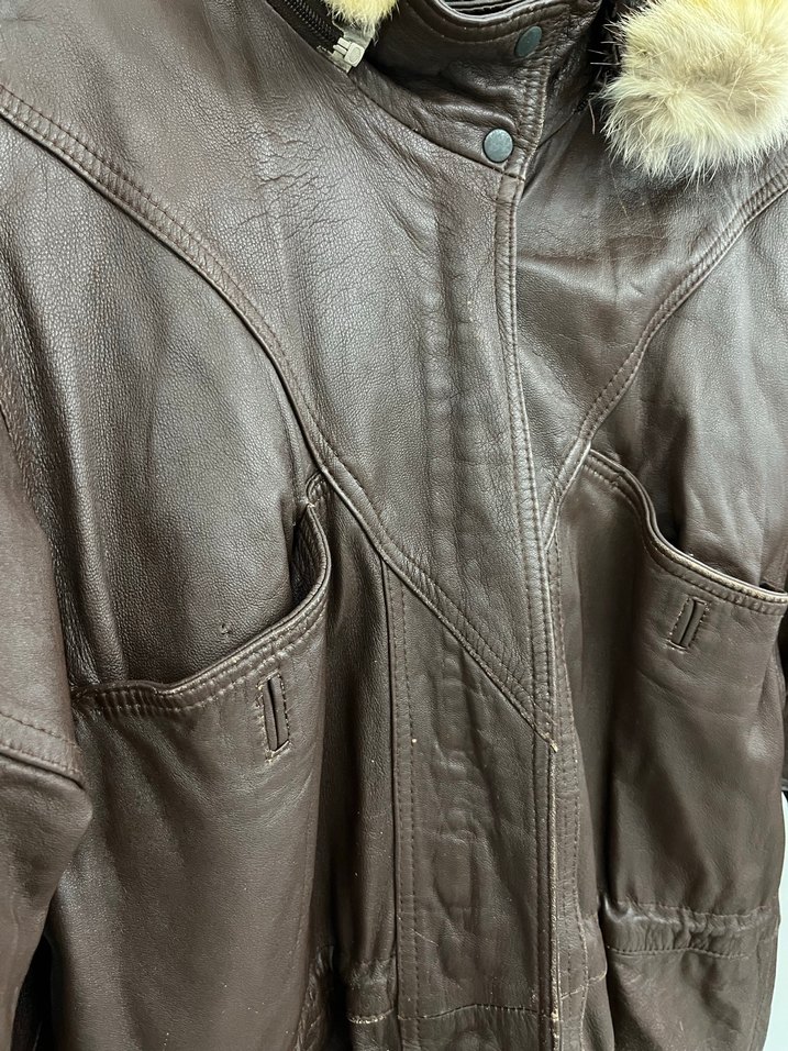 Vintage Kahverengi Deri Mont - Görsel 3