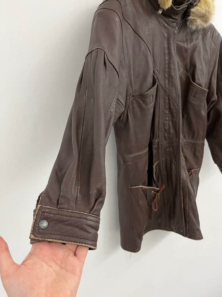Vintage Kahverengi Deri Mont - Görsel 5