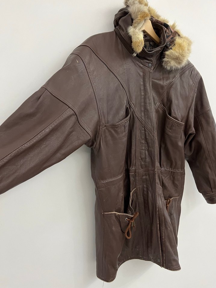 Vintage Kahverengi Deri Mont - Görsel 4
