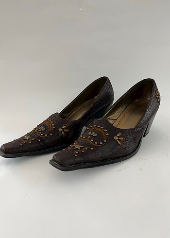 Vintage Kadın Deri Topuklu Ayakkabı - Görsel 3