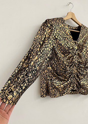 Vintage Gold Vatkalı Bluz - Görsel 3