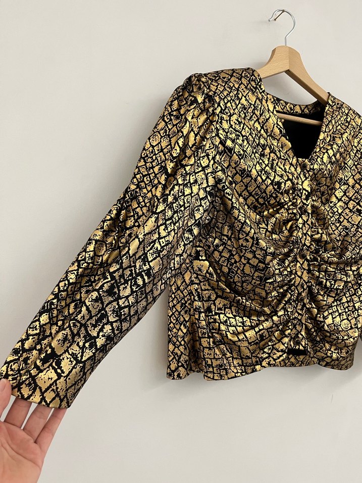 Vintage Gold Vatkalı Bluz - Görsel 3