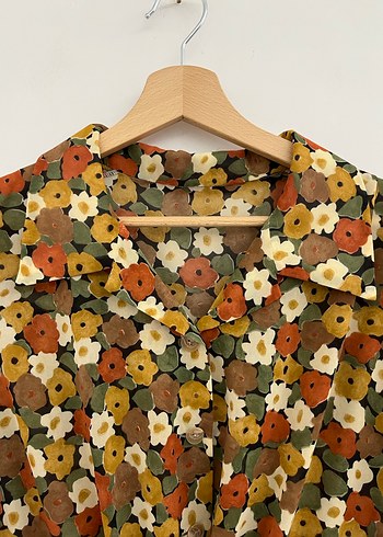 Vintage Çiçek Desenli Şifon Gömlek - Görsel 4