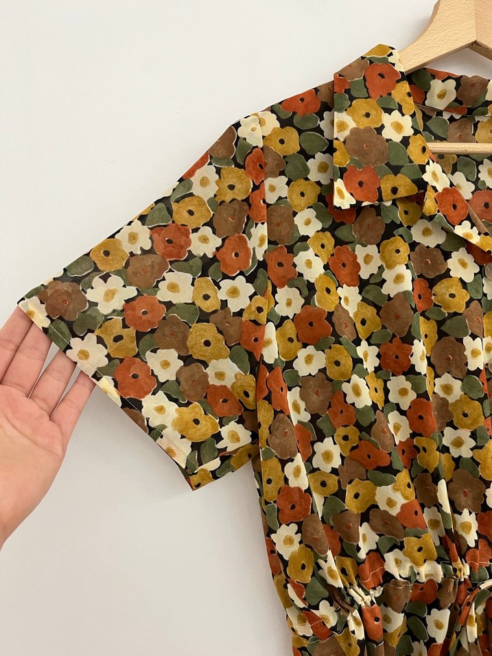 Vintage Çiçek Desenli Şifon Gömlek - Görsel 3